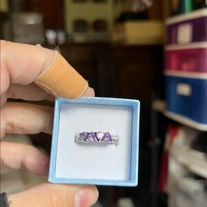 GENUINE Amethyst Four Stone 925 GENUINE Silver Ring
